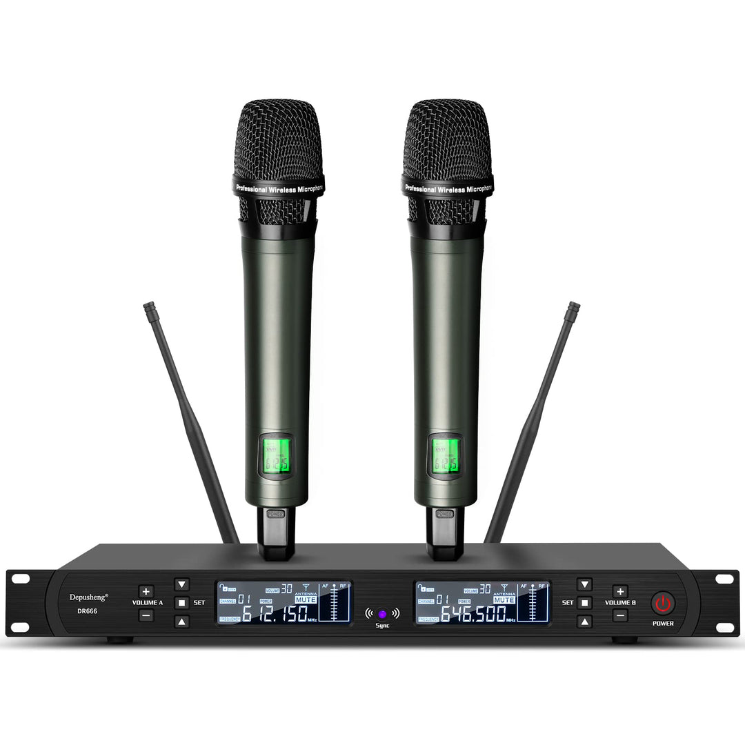 Depusheng DR666 Professionelles drahtloses Karaoke Mikrofon doppeltes drahtloses Handmikrofon Metall