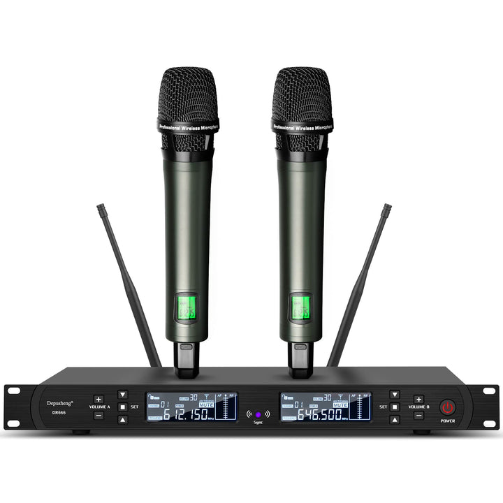 Depusheng DR666 Professionelles drahtloses Karaoke Mikrofon doppeltes drahtloses Handmikrofon Metall