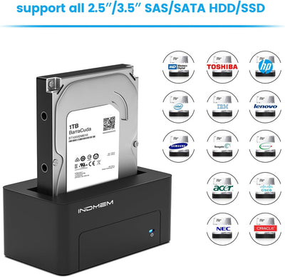 INDMEM SAS to USB 3.0 Adapter, SAS Hard Drive Reader Enclosure Docking Station for 2.5/3.5 inch HDD