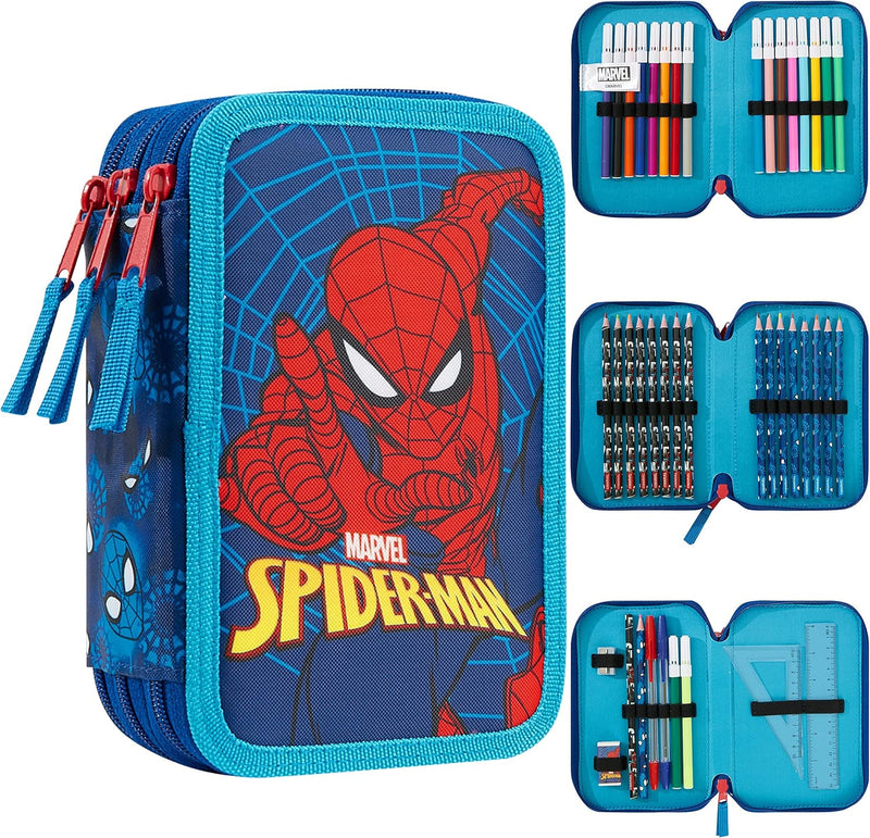 Marvel Federmäppchen für Jungen, Federmäppchen, Fächer, gefüllt, für Schule, Filz, Buntstift, Gesche