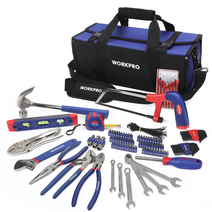 WORKPRO Universal Werkzeugset Haushalt 156-teilig inkl. Werkzeugtasche mit weiter Öffnung für Home R