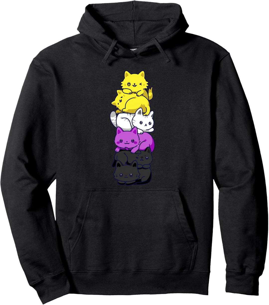 Nonbinary Stolz Katze LGBT Nicht Binäre Flagge Nette Katzen Pullover Hoodie