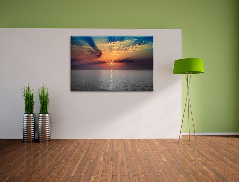 bezaubernder Sonnenuntergang über dem Meer schwarz/weiss Format: 100x70 auf Leinwand, XXL riesige Bi