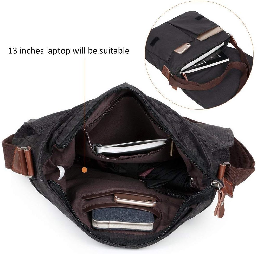 AUGUR Canvas Messenger Bag fur Herren Laptoptasche 13 Zoll Umhangetasche Vintage Herren Umhangetasch