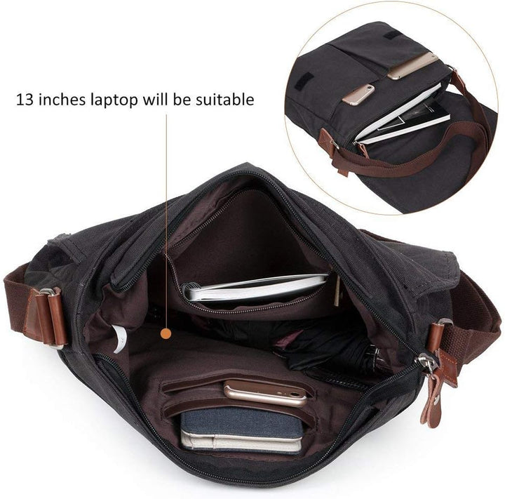 AUGUR Canvas Messenger Bag fur Herren Laptoptasche 13 Zoll Umhangetasche Vintage Herren Umhangetasch