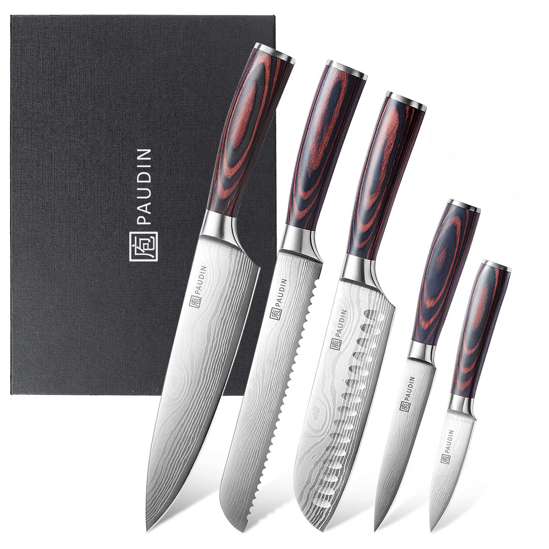 PAUDIN Küchenmesser Set, 5-teilig Küchenmesserset aus hochwertigem Carbon Edelstahl, Ultra Scharfes