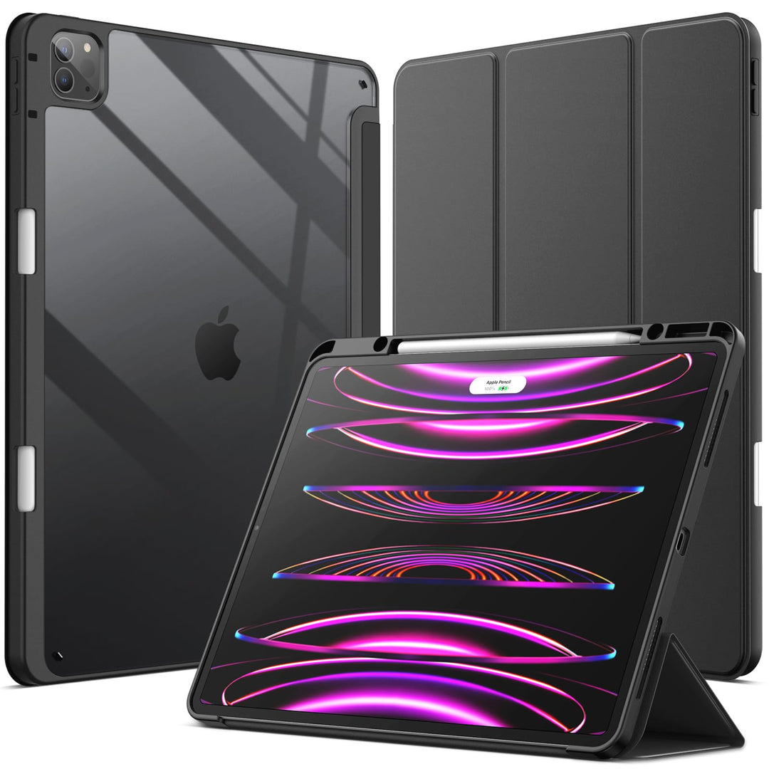 JETech Hülle für iPad Pro 12.9 Zoll (2022/2021/2020/2018) mit Stifthalter, Klare Transparente Rückse