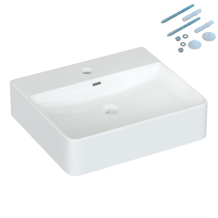 Waschbecken aus Keramik Weiss Eckig 50 x 42 cm Aufsatzwaschbecken für Waschtisch Unterschrank Waschp