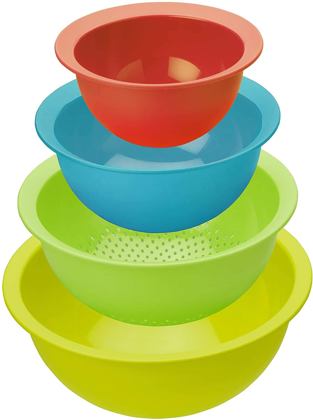 Rotho Caruba Set mit 3 Schalen und 1 Sieb, Kunststoff (PP) BPA-frei, mehrfarbig, (30.0 x 30.0 x 13.0