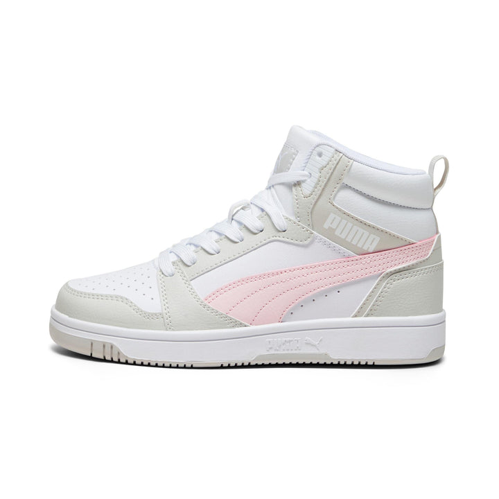PUMA Unisex Kinder Rebound V6 Mid Jr Sneaker 35.5 EU Puma White Frosty Pink Sedate Gray, 35.5 EU Pum