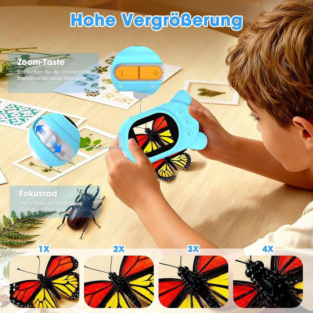 Mikroskop für Kinder - Digital Lupe Kinder mit 2-Zoll LCD HD Bildschirm, Handy Kinderkamera Microsco