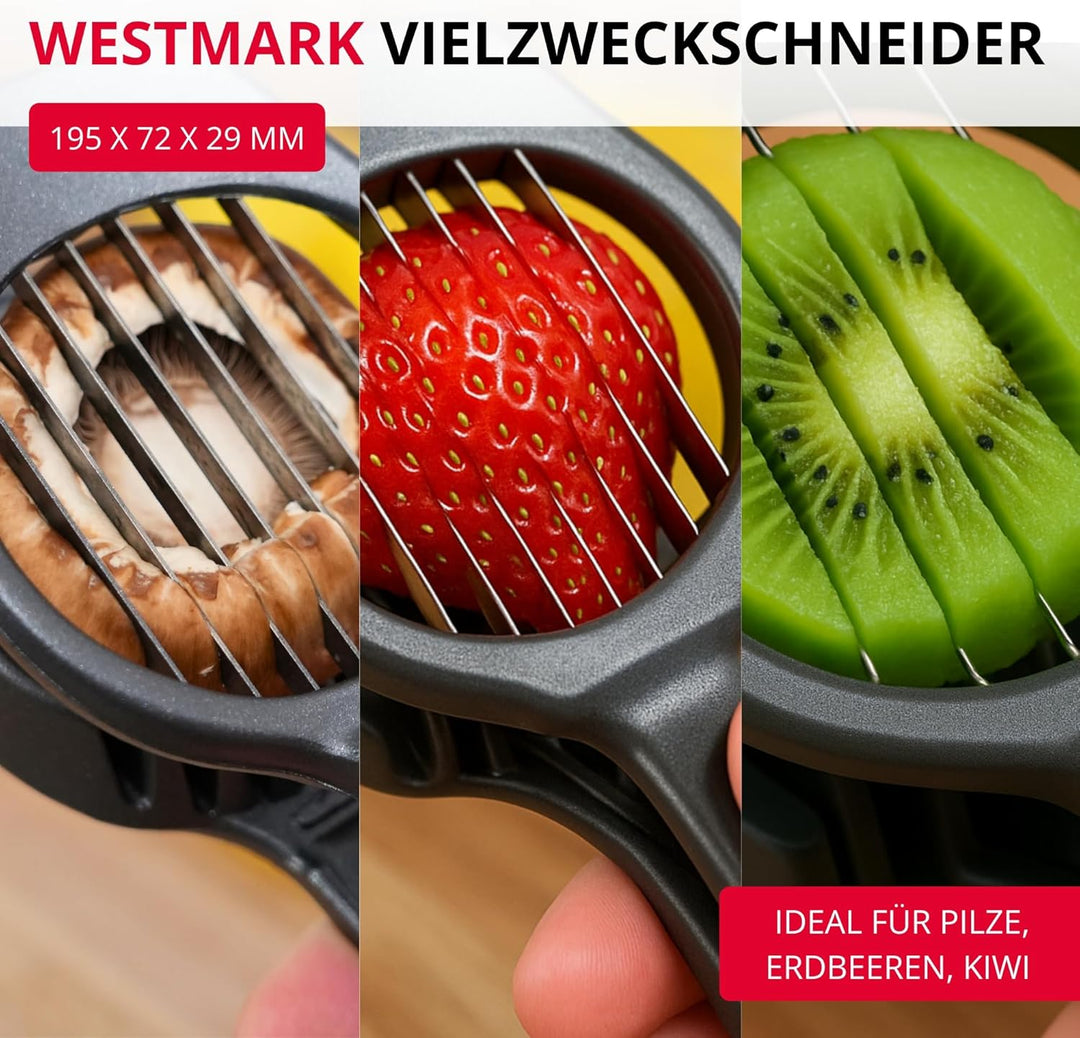 Westmark Obst- & Pilzschneider Champion Black Edition – Präziser Scheibenschneider für Champignons,