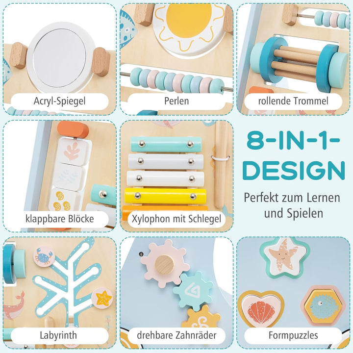 COSTWAY Lauflernwagen Holz, Baby Lauflernhilfe zum Schieben und Ziehen, Montessori Laufspielzeug mit