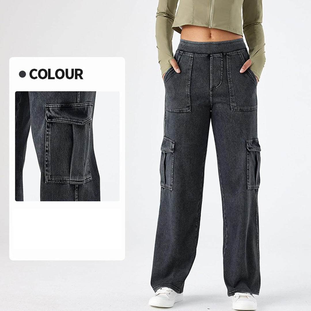 Wide Leg Jeans Damen Cargohose Sommerhosen Leicht Stretch Latzhose Bequeme High Waist Weites Bein Ba