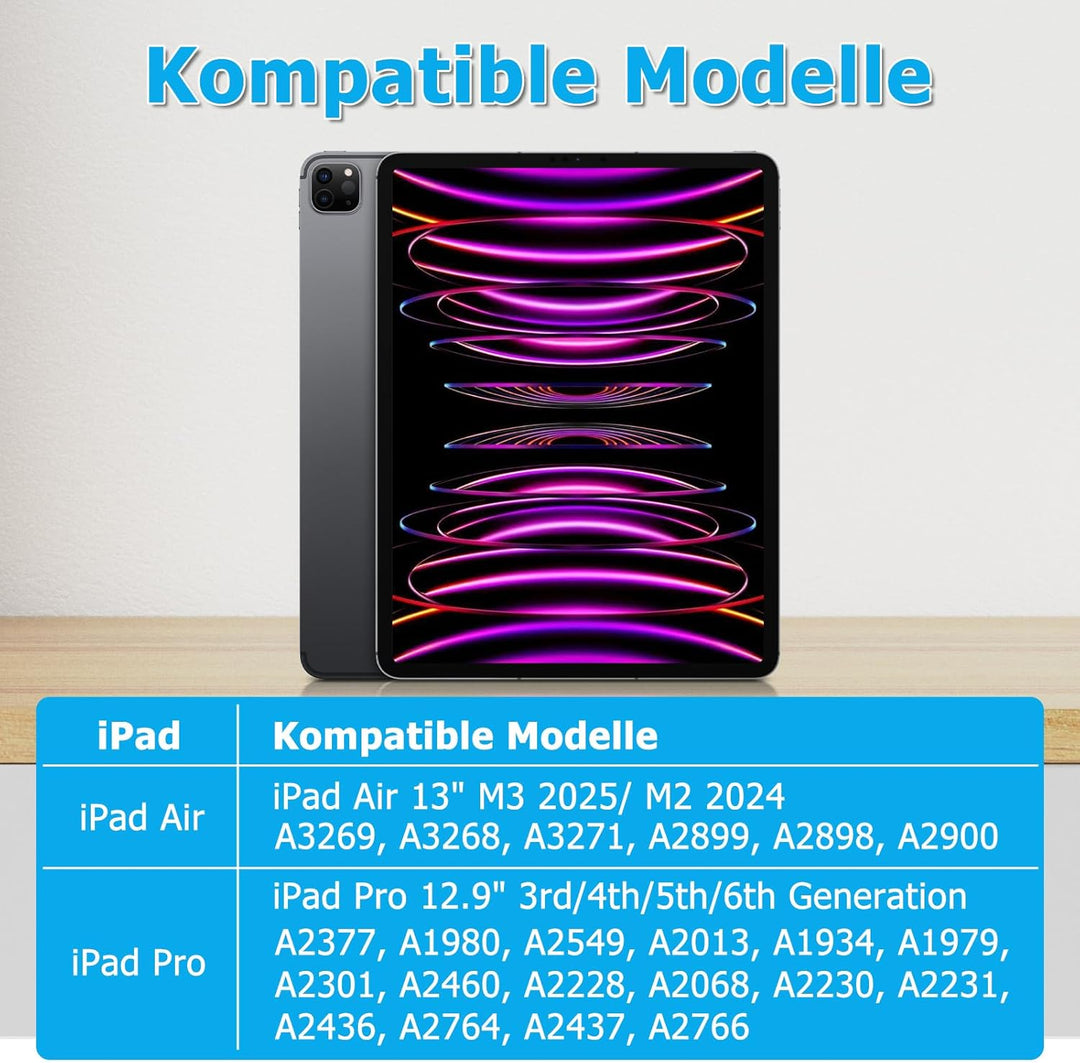 Bettdow für iPad Air 6.Gen 13" M2 2024/ iPad Pro 12.9" Tastatur Hülle, Schwebendes Magnetisches Desi