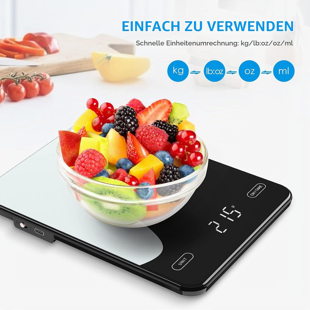 Brifit Digitale Küchenwaage 10kg/1g – Präzise Grammwaage mit LED-Display, Tara-Funktion, USB-C Aufla