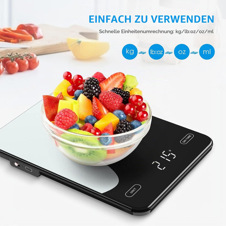 Brifit Digitale Küchenwaage 10kg/1g – Präzise Grammwaage mit LED-Display, Tara-Funktion, USB-C Aufla