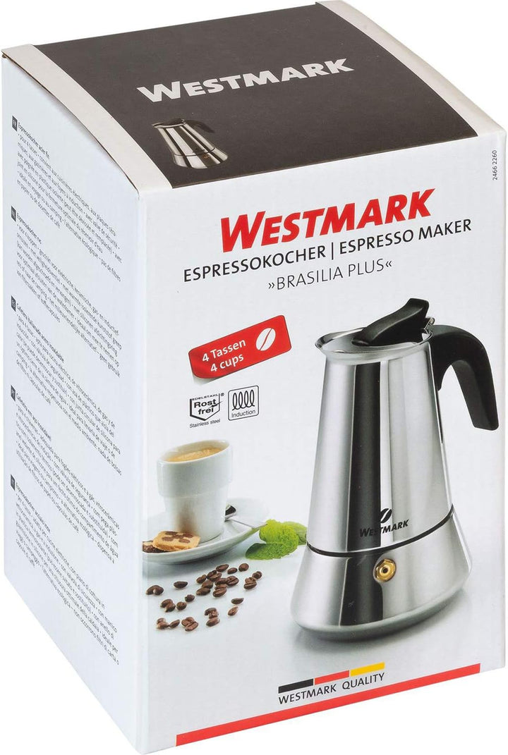 Westmark Espressokocher, Für 4 Tassen Espresso, Induktionsgeeignet, Brasilia Plus, Rostfreier Edelst