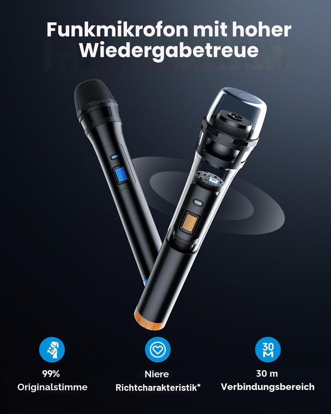 Moukey Tragbare Karaoke-Maschine mit 2 kabellosen Mikrofonen, Bluetooth-PA-Lautsprecher mit kraftvol
