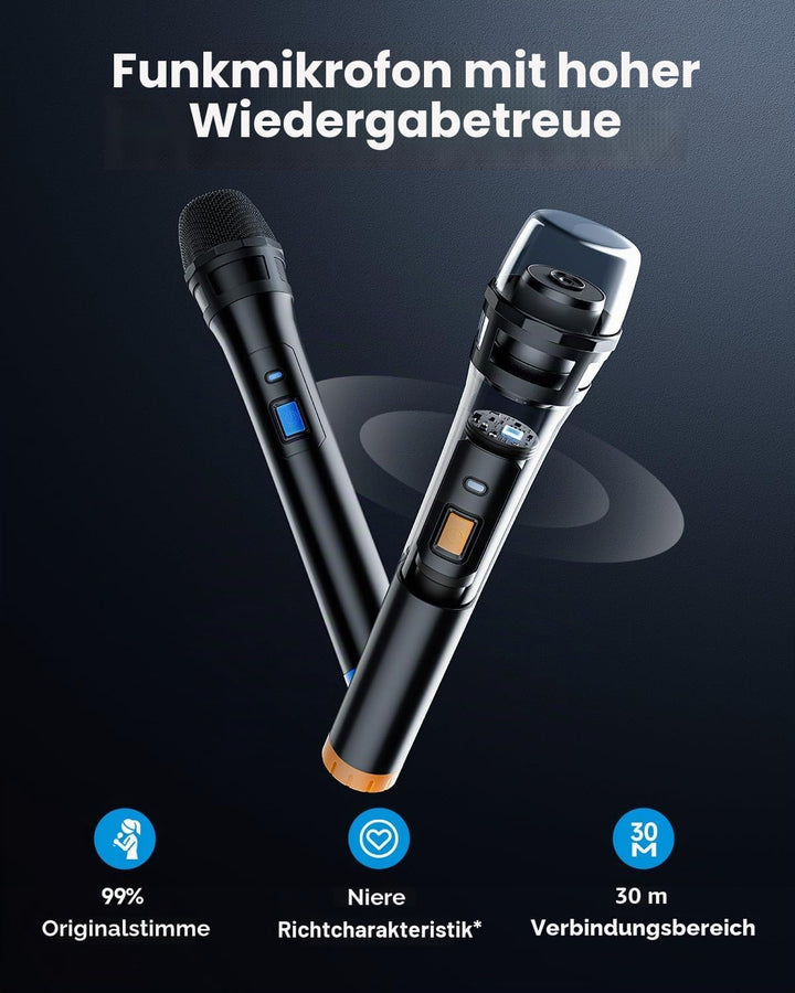 Moukey Tragbare Karaoke-Maschine mit 2 kabellosen Mikrofonen, Bluetooth-PA-Lautsprecher mit kraftvol