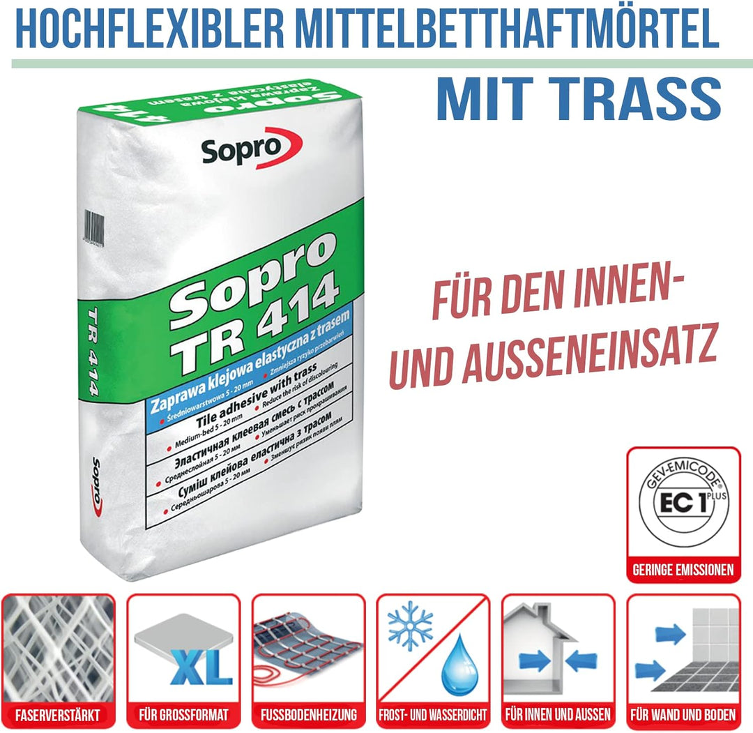 Sopro mb 414 MittelBettmörtel Trass flexibel I Zementärer I Innen und aussen I Wand und Boden I gros