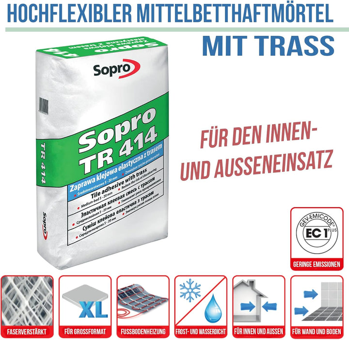 Sopro mb 414 MittelBettmörtel Trass flexibel I Zementärer I Innen und aussen I Wand und Boden I gros