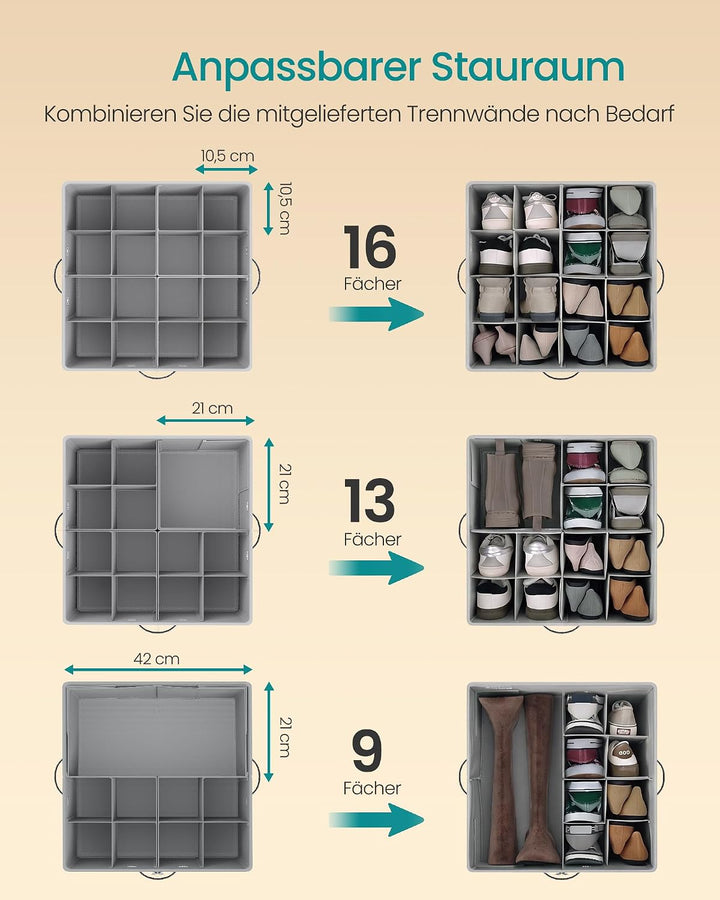 SONGMICS Schuh-Organizer, Schuhaufbewahrung, für 16 Paar Schuhe, Schuhbox, Griffe, platzsparend, Auf