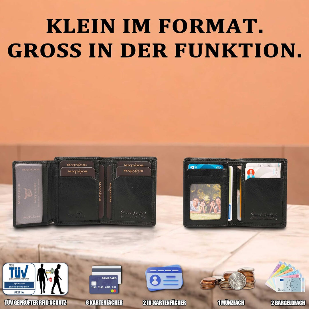 MATADOR Kartenetui Herren Leder 'Milano mit Geheimfach & Mini Münzfach | Minimalist Wallet Cardholde