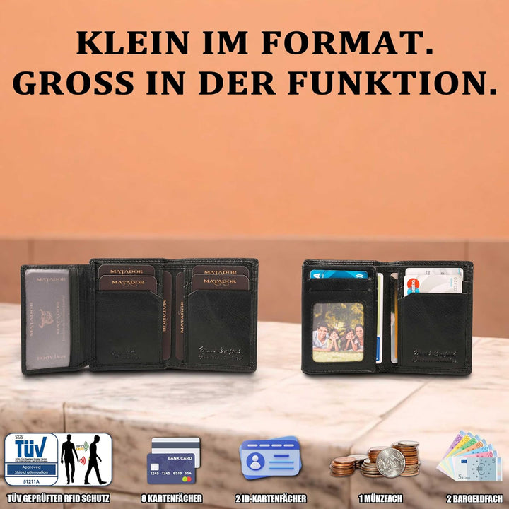 MATADOR Kartenetui Herren Leder 'Milano mit Geheimfach & Mini Münzfach | Minimalist Wallet Cardholde