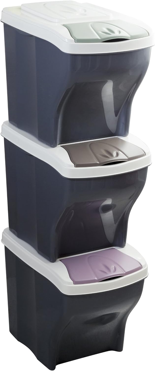 Bama Poker Tris Set Mülltonnen für die Mülltrennung, Sortiert, 28 x 40 x