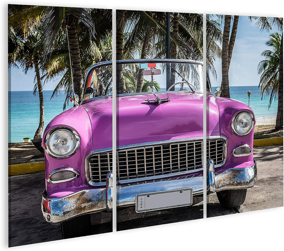 islandburner Bild auf Leinwand Kuba Rosa Amerikanisches Klassisches Auto Geparkt Unter Palmen In Der