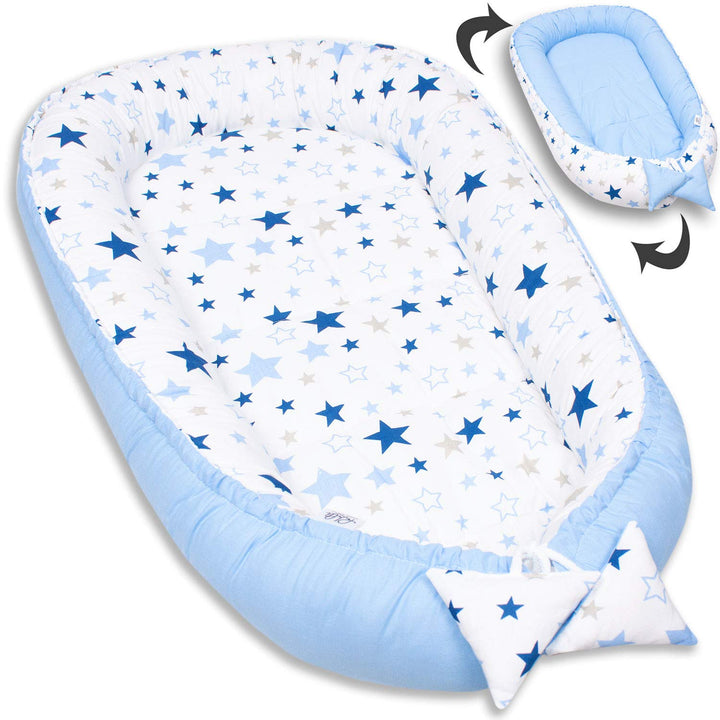 PaLulli Babynest Babynestchen 50x90 cm Babykokon, 2seitig, 100% Baumwolle, Nestchen für Babybett, Ku