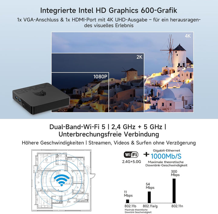 BMAX Mini PC W-11 Pro 8 GB DDR4 128 GB eMMC, W-11 Pro Gemini Lake N4000 (bis zu 2,6 GHz), Dual-Scree