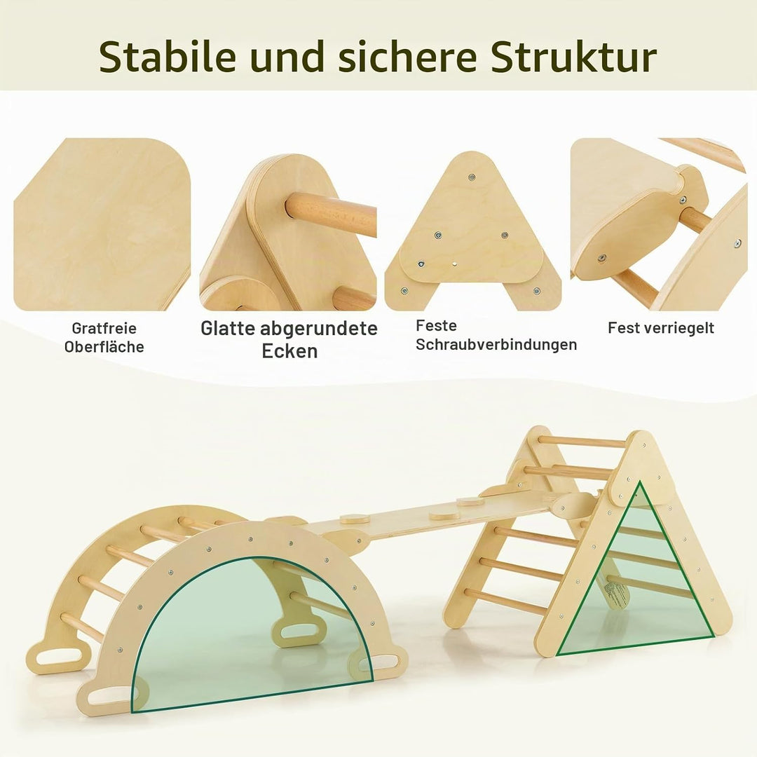 HOMASIS 3 in 1 Kletterdreieck mit Rutsche & Leiter & Kletterbogen, Klettergerüst mit Rampe, Sprossen