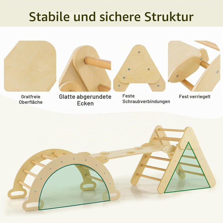 HOMASIS 3 in 1 Kletterdreieck mit Rutsche & Leiter & Kletterbogen, Klettergerüst mit Rampe, Sprossen