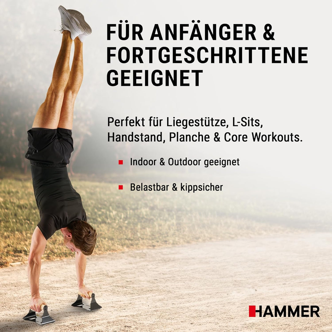 HAMMER Liegestützgriffe NorsK, 2er Set, Push Up Bars Buchenholz, rutschfest, ergonomische Griffhöhe,