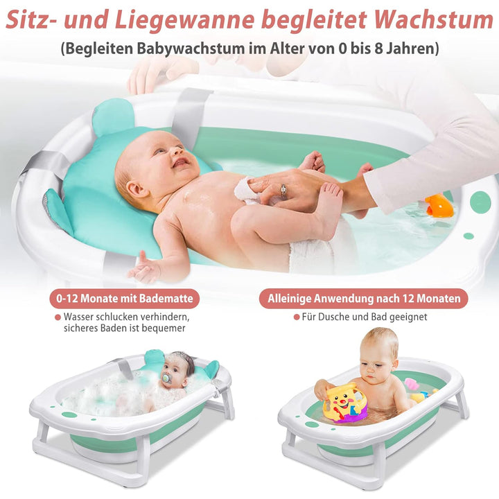 UISEBRT Faltbare Baby Badewanne Babywanne Kinderbadewanne Baby-Duschwanne mit Ergonomischem Badekiss