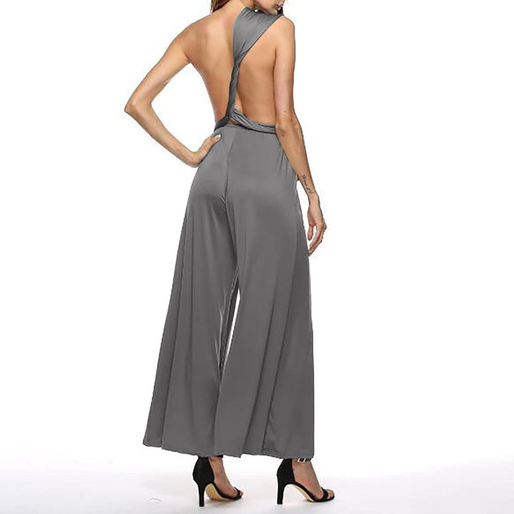 Ansenesna Jumpsuit Damen Sommer Lang Elegant Weites Bein Overall Frauen Rückenfrei V Ausschnitt Einf
