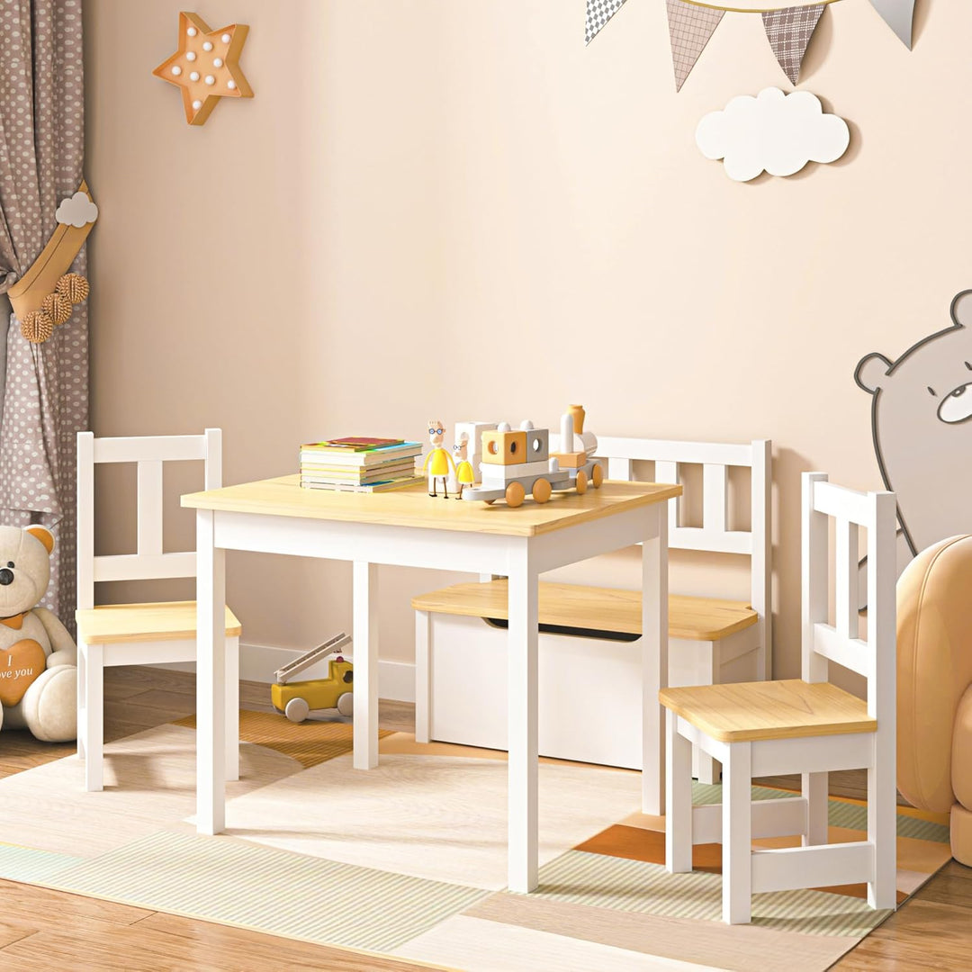[en.casa] Kindertischset Lousame mit aufklappbarer Sitzbank und 2 Stühlen Kindertisch-Set Kindermöbe
