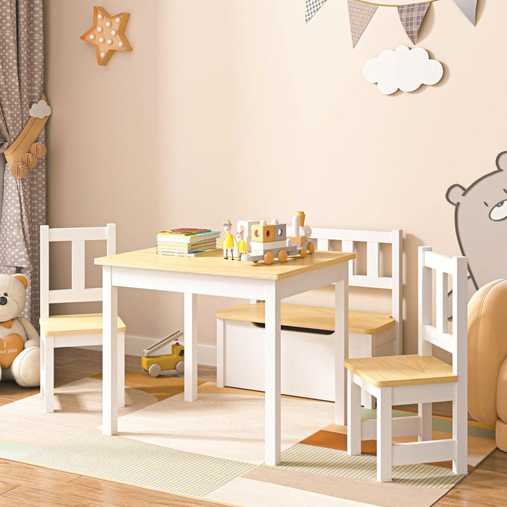 [en.casa] Kindertischset Lousame mit aufklappbarer Sitzbank und 2 Stühlen Kindertisch-Set Kindermöbe