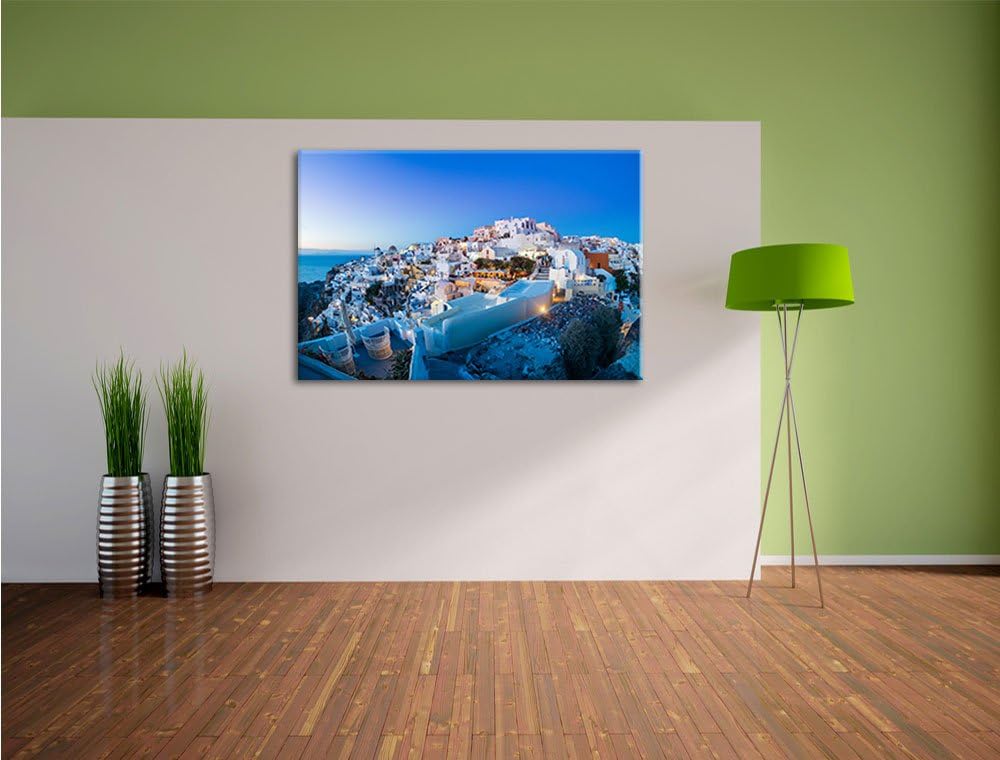Pixxprint Oia Dorf Santorin als Leinwandbild/Grösse: 100x70 cm/Wandbild/Kunstdruck/fertig bespannt,
