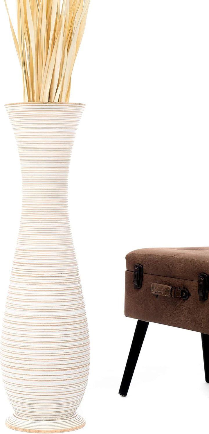 Leewadee Grosse Bodenvase für Dekozweige hohe Standvase Design Holzvase, Holz, 90 cm, White wash 90