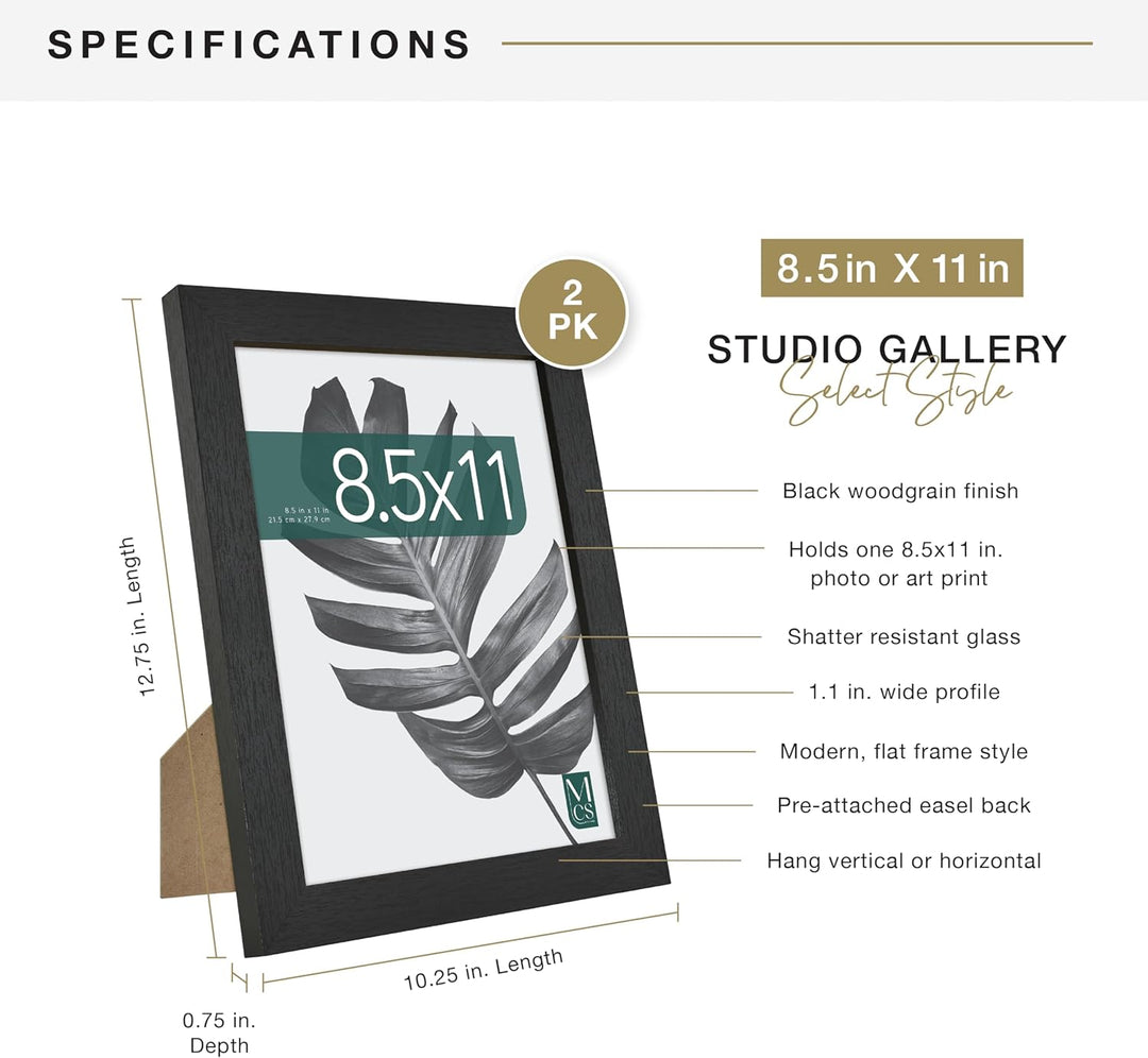 MCS Studio Dokumentenrahmen Set, Galeriewandrahmen passend für 8,5x11 Diplome, Dokumente & Zertifika