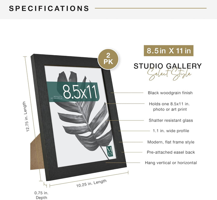 MCS Studio Dokumentenrahmen Set, Galeriewandrahmen passend für 8,5x11 Diplome, Dokumente & Zertifika