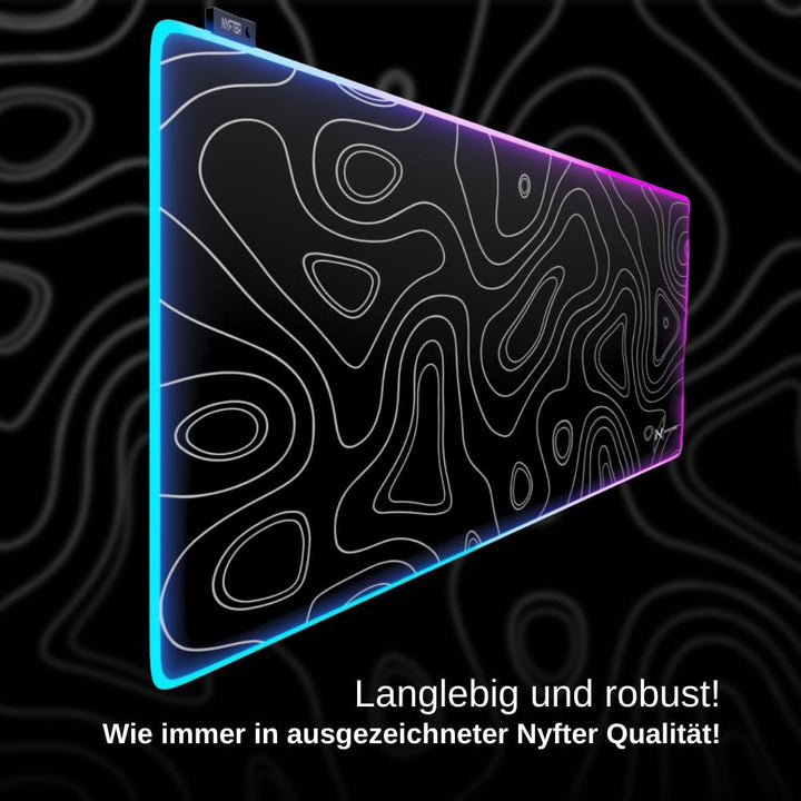 Nyfter - XXL Gaming Mauspad RGB Black im Topography Design 900 x 500mm Premium Mousepad Size Gross v
