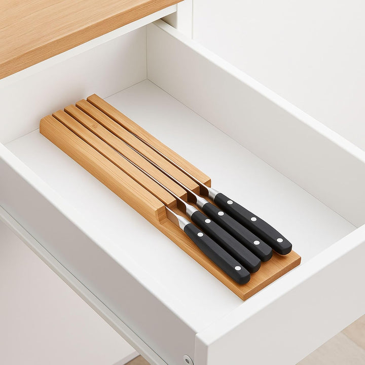 Schublade Messerblock ohne Messer aus Bambus Holz, Ausziehbar, für Koch, Steak, Brot oder Japanische