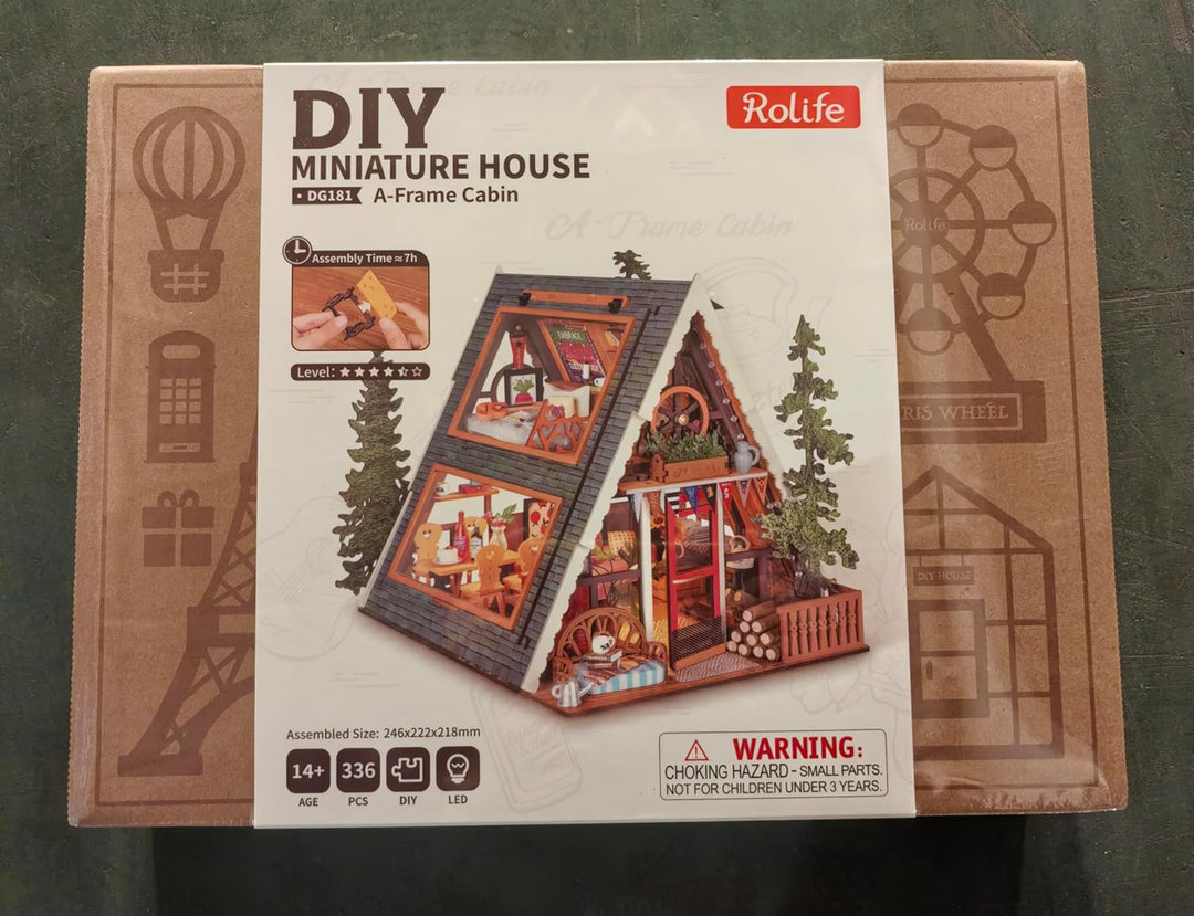 Rolife Puppenhaus A-Frame Cabin Holzmodell Natürliches Heilendes Puppenhaus Märchenwald Hütte Therap