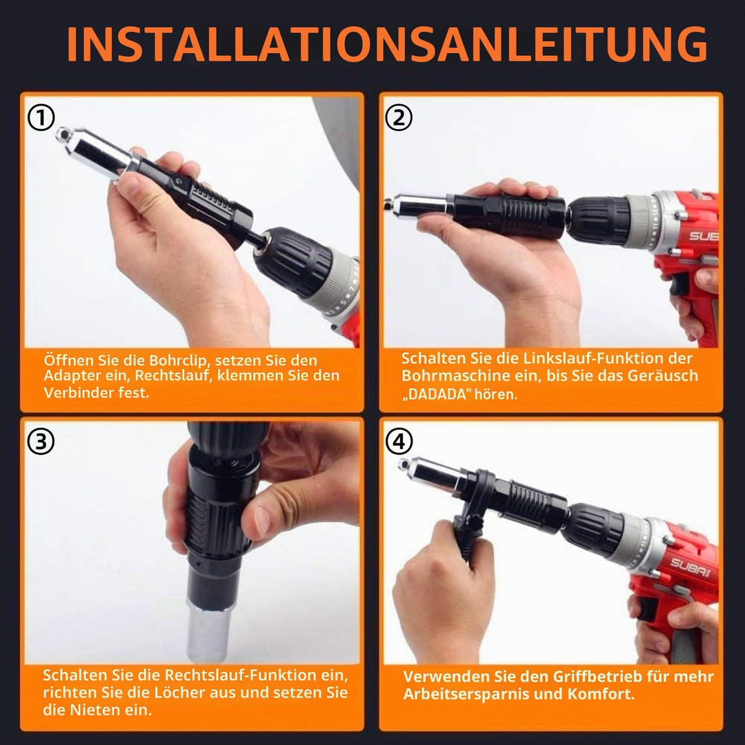 Rivet Gun Adapter with Removable Plastic Handle, Electric Rivet Gun Head, Cordless Riveting Drill To