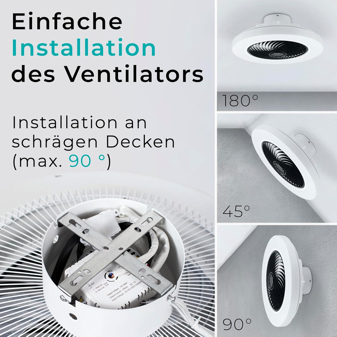 Noaton Deckenventilator mit Beleuchtung 12050B Triton, Schwarz, LED Dimmbar, 3 Farbtemperaturen, Fer