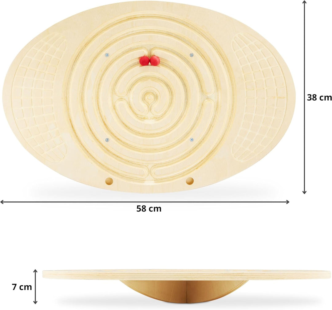 Mamabrum, Holzbalancierbrett mit Labyrinth mit Kugeln - Balance-Schaukeln, Labyrint, Zwei Bunte Kuge